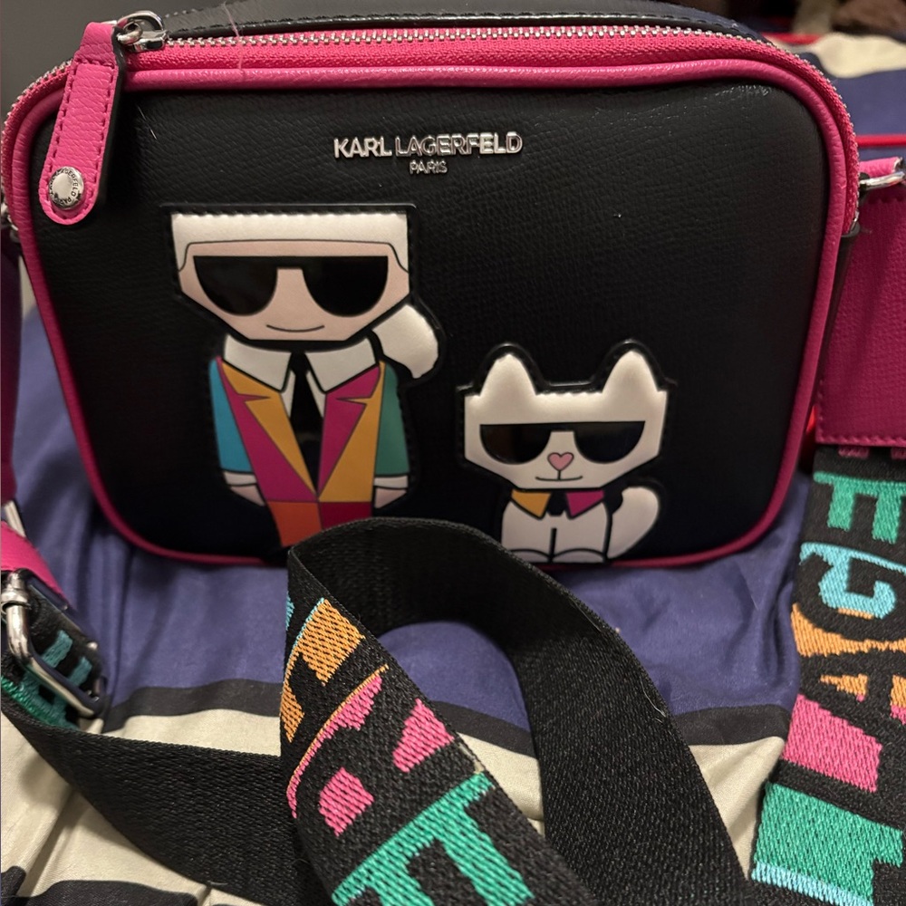 Karl Lagerfeld Black Bag with Multicolor Graphic Strap